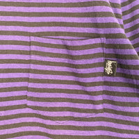 80's STUSSY ステューシー ボーダー ポケット ロングスリーブTシャツ ブラック パープル USA製 黒タグ Size XL 福生店