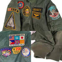 70's CWU-45/P FILAMENT NYLON ミリタリー フライトジャケット カスタムワッペン TOM CAT グリーン 78年会計 民間品 Size L 福生店