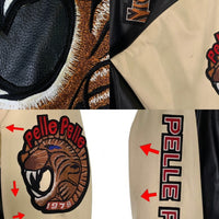 90's pellepelle ペレペレ オールレザースタジャン ジップアップ ブラック クリーム ワッペン Size XL 福生店
