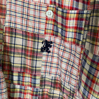 90's STUSSY ステューシー コットン パッチワークチェックシャツ 長袖 ドラゴン刺繡 マルチ インド製 紺タグ Size L 福生店