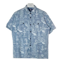 STUSSY ステューシー 半袖シャツ 船 イカリ 総柄 ブルー sizeL 瑞穂店