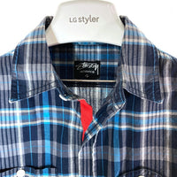 STUSSY ステューシー チェック 半袖シャツ ブルー sizeS 瑞穂店