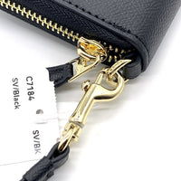 COACH コーチ C7184 ラウンドファスナーレザーウォレット 長財布 ブラック ストラップ 福生店