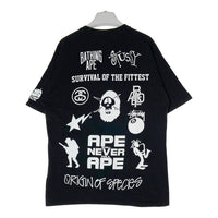 A BATHING APE アベイシングエイプ STUSSY ステューシー 30周年記念 マルチアイコン Tシャツ ブラック sizeL 瑞穂店
