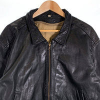 80`s Levi`s リーバイス Leather Jacket レザージャケット ジップアップリブブルゾン ブラック 135周年 Size M 福生店