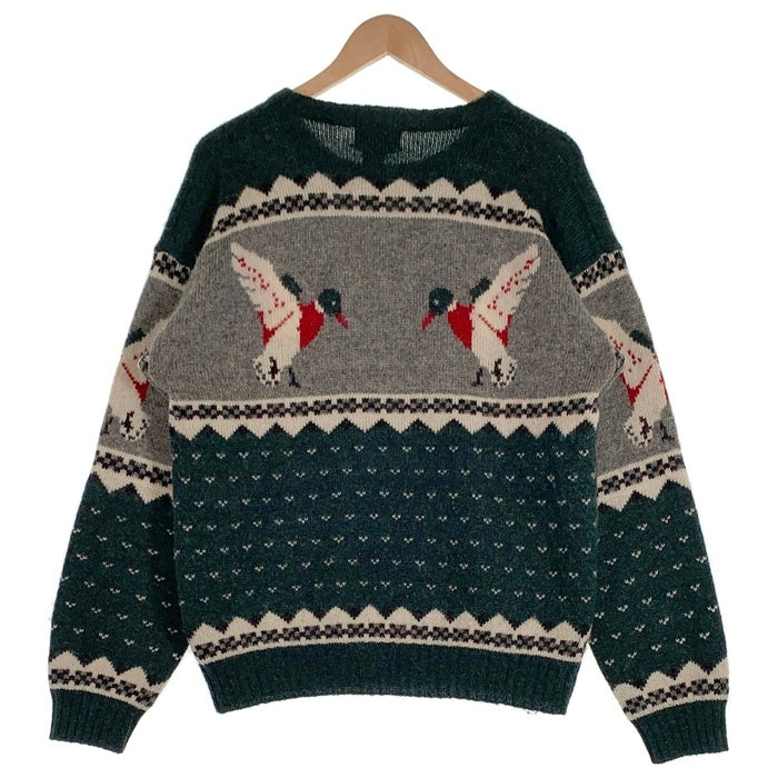 80's WOOLRICH ウールリッチ ノルティック柄 アヒル ニット セーター グリーン グレー Size M 80's WOOLRICH ウールリッチ ノルティック柄 アヒル ニット セーター