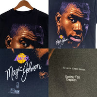 90's NBA ロサンゼルス・レイカーズ マジックジョンソン フェイスプリント Tシャツ ブラック SALEM Size M-L 相当 福生店