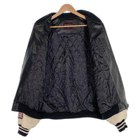 90's pellepelle ペレペレ オールレザースタジャン ジップアップ ブラック クリーム ワッペン Size XL 福生店