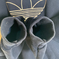 90's adidas アディダス トレフォイルロゴ刺繡 プルオーバースウェットパーカー ネイビー 万国旗タグ USA製 Size L 福生店