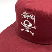 80-90's STUSSY ステューシー スカルボーン刺繡 5パネルキャップ バーガンディー オールド タグなし 福生店