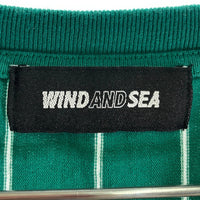 WINDANDSEA ウィンダンシー 筆記体ロゴ ストライプ Tシャツ グリーン sizeL 瑞穂店