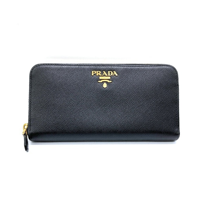 PRADA プラダ ラウンド長財布 レザー 1M506 カード付（印字あり） ゴールド金具 ブラック 瑞穂店