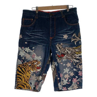 華鳥風月 カチョウフウゲツ ジッパーフライ デニムショートパンツ インディゴ 龍 虎 桜 Size 36 福生店