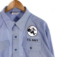90's DSCP U.S.NAVY 米海軍 ユーティリティシャツ ワッペン後付け ライトブルー 98年会計 Size XXL 福生店