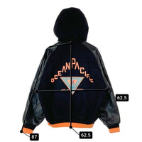 OCEAN PACIFIC オーシャンパシフィック 90's フード付き ウール 袖レザー スタジャン ブラック size- 瑞穂店