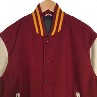 80-90's GOLDEN BEAR ゴールデンベアー 袖レザー ウール スタジアムジャケット スタジャン ボルドー クリーム USA製 Size M 福生店