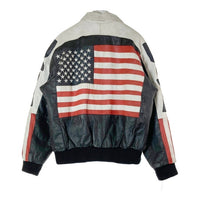 HOT LEATHERS ホットレザー USAワッペン 星条旗 シングル ライダースジャケット ブラック sizeL 瑞穂店