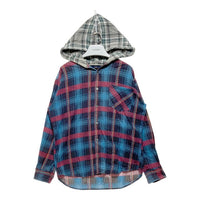 SAUGATUCK ソーガタック プリントネル フード付きシャツ ブルー size- 瑞穂店