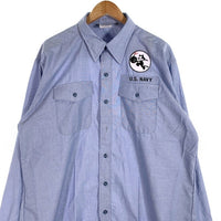 90's DSCP U.S.NAVY 米海軍 ユーティリティシャツ ワッペン後付け ライトブルー 98年会計 Size XXL 福生店