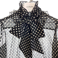 LOULOU WILLOUGHBY ルルウイルビー 212020-13 長袖ボウタイブラウス ドット ブラック size02 瑞穂店
