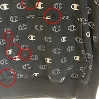 Champion チャンピオン リバースウィーブ Cマーク 総柄 ロゴプリント パーカー ブラック sizeM 瑞穂店