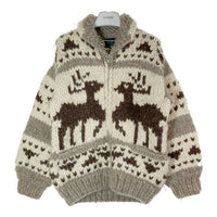 North Pole ノースポール カウチンセーター ジップアップ カナダ製 トナカイ柄 ブラウン Size M 相当 瑞穂店