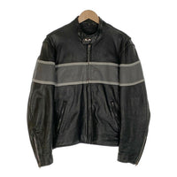 HOT LEATHERS ホットレザー スタンドカラー レザーシングルライダースジャケット ブラック グレー ライナー無 Size 44 福生店
