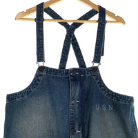 HOUSTON ヒューストン U.S.N. デニムデッキパンツ オーバーオール インディゴ USED加工 Size L 福生店