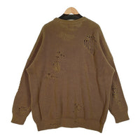 NEIGHBORHOOD ネイバーフッド 21SS SAVAGE . CREW / CA-KNIT LS ダメージ加工 クルーネックセーター カーキ コットン アクリル 211FUNH-KNM01 Size XL 福生店