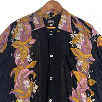 80's STUSSY ステューシー オープンカラーレーヨンシャツ アロハ ハワイアン 半袖 ブラック USA製 黒タグ Size S 福生店