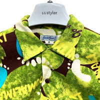 SUN SURF サンサーフ SS31201 足跡総柄 コットン 半袖アロハシャツ ライムグリーン sizeM 瑞穂店
