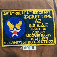 AVIATION LEATHERCRAFT アビエーションレザークラフト A-2 レザージャケット ブラウン size40 瑞穂店