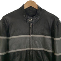HOT LEATHERS ホットレザー スタンドカラー レザーシングルライダースジャケット ブラック グレー ライナー無 Size 44 福生店