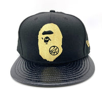 A BATHING APE アベイシングエイプ 24karats トゥエンティーフォーカラッツ New Era ニューエラ サル刺繍 型押し 9FIFTY キャップ 帽子 ブラック×ゴールド sizeF -2 瑞穂店