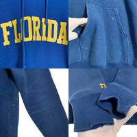 TMT ティーエムティー Champion チャンピオン FLORIDA プリント リバースウィーブ プルオーバースウェットパーカー ダメージ加工 ブルー Size L 福生店