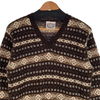Jamieson's ジャミーソンズ フェアアイル柄 Vネック ウールセーター ブラウン Size S 福生店