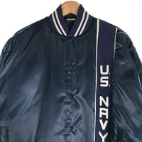 90's U.S.NAVY 米海軍 ナイロン スタジアムジャケット スタジャン ネイビー USA製 SOFFE JACKET Size L (42-44) 福生店