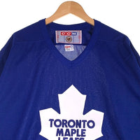 CCM シーシーエム Tronto Maple Leafs NHL トロント メープル リーフス 七分丈 ラグランスリーブ ホッケーシャツ ブルー ホワイト Size L 福生店
