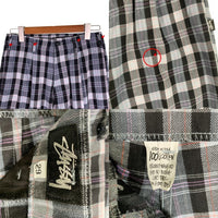80's STUSSY ステューシー コットン チェック柄 1タック ロングパンツ グレー ブラック USA製 黒タグ Size 29 福生店