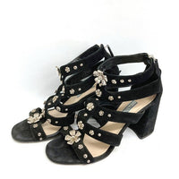 PRADA プラダ 花柄金具 グラディエーターサンダル ブラック size37・1/2 瑞穂店