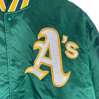 90's STARTER スターター MLB オークランド・アスレチックス ナイロンスタジャン グリーン USA製 Size L 福生店