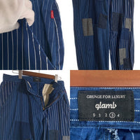 glamb グラム Clump wide denim ウォバッシュ ストライプ パッチワーク ジョガーパンツ 裾リブ インディゴ GB17SM/P10 Size 3 福生店