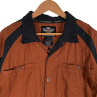 00's~ HARLEY-DAVIDSON ハーレーダビッドソン コットン オープンカラーシャツ 半袖 刺繡 2トーン ブラウン ブラック Size 2XL 福生店