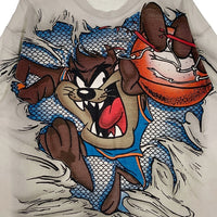 90's LOONEY TUNES ルーニー・テューンズ MONSTER SLAM プリントTシャツ タズマニアンデビル 袖裾ダブル ホワイト 1996コピーライト Size XL 福生店