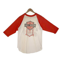 80's HARLEY-DAVIDSON ハーレーダビッドソン プリント ラグランスリーブカットソー 七分袖 ホワイト レッド USA製 Size L 福生店