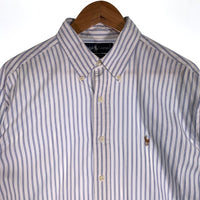 Ralph Lauren ラルフローレン YARMOUTH ボタンダウン ストライプシャツ ホワイト ブルー Size 16 1/2 福生店