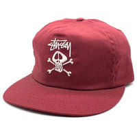 80-90's STUSSY ステューシー スカルボーン刺繡 5パネルキャップ バーガンディー オールド タグなし 福生店