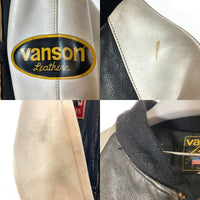VANSON バンソン TJV USA製 後付けワッペン レザー チームジャケット ブラック×ホワイト size42 瑞穂店