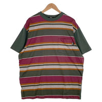80's STUSSY ステューシー マルチボーダー ポケットTシャツ グリーン 片面 USA製 黒タグ Size L 福生店