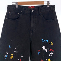 Mutimer ペンキ加工 ブラックデニム ワイドパンツ 裾カットオフ Size 32 福生店